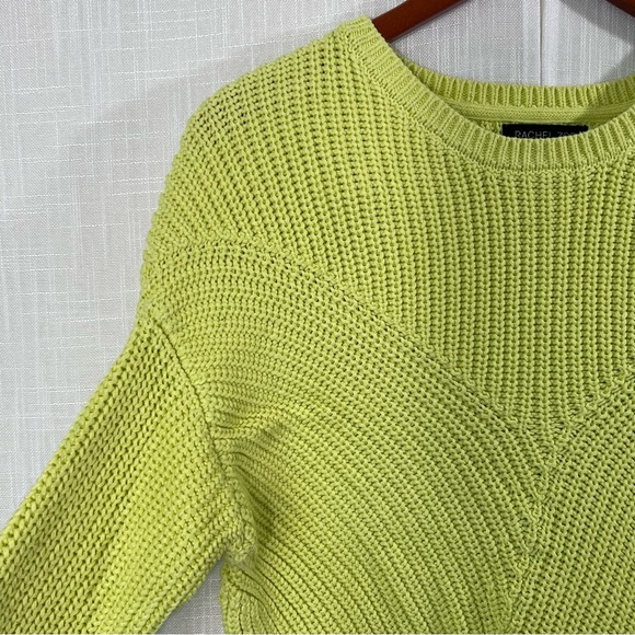 Rachel Zoe Asymmetrical Hem Knit Lime Yellow Sweater Sz M - Picture 8 of 14